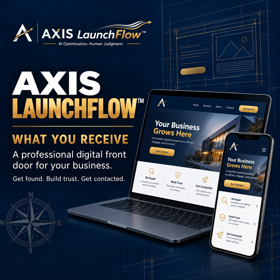 AXIS LaunchFlow — a professional digital front door for your business. Get found, build trust, get contacted.